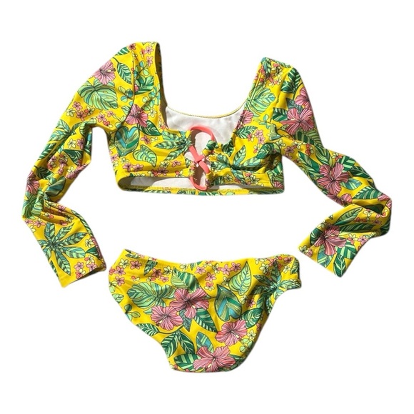 Kids Floral Long Sleeve Swim Set - Yellow and Green size4/5T - Picture 2 of 3